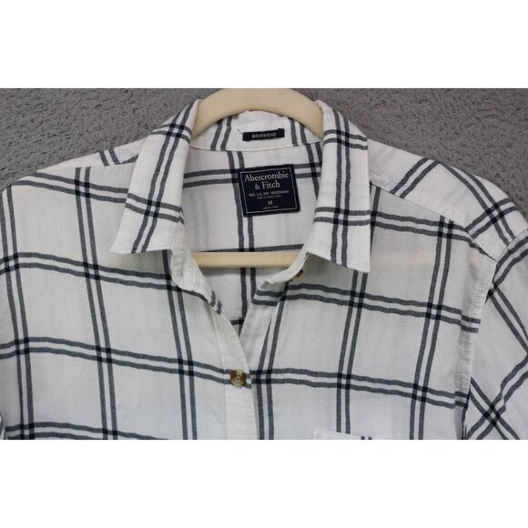 Abercrombie & Fitch Long Sleeve Boyfriend Plaid Button Up Top-Size Medium - Picture 4 of 11